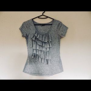 Fishtail Ruffle Front Tee Shirt Top Gray XS